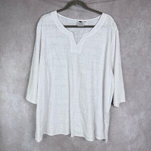 Brie Kriebel Artsy 3/4 Sleeve Embroidered Lagenlook Blouse In White Size 2X